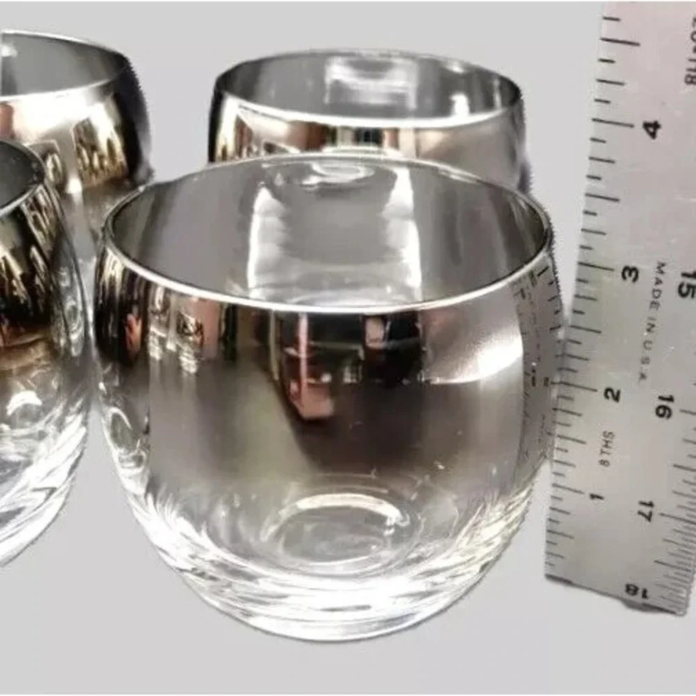 Chrome Silver Fade Fine Barware Glasses - 4 Roly-Poly Set - Mid-Century Stunning